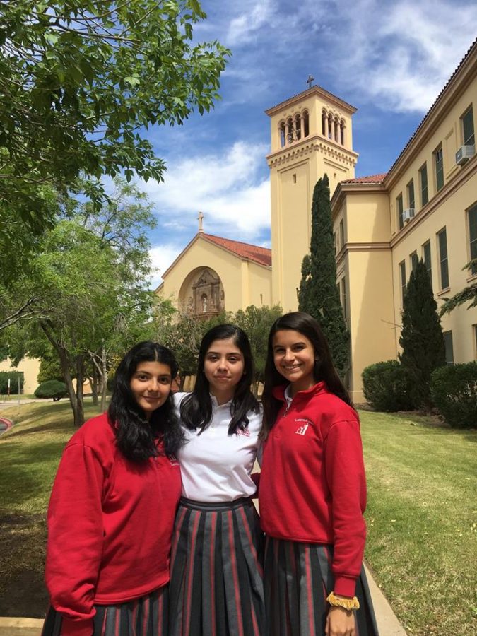 Loretto freshmen class of 2022:  Aurorasofia Zepeda, Paula Sanchez, and Belycia Rivas were the winners of the Skov Essay Competition on Business Ethics.  Photo courtesy of Loretto Academy Facebook.
