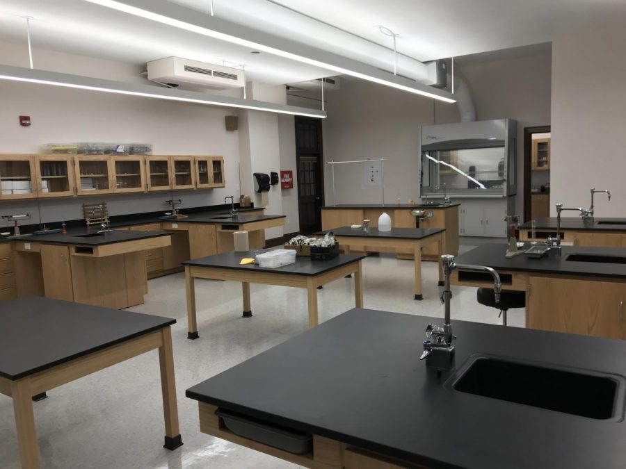 The new science lab, showcasing the new fume hood. Students and science teachers of Loretto can get hands-on for science experiments. Photo courtesy of the author.