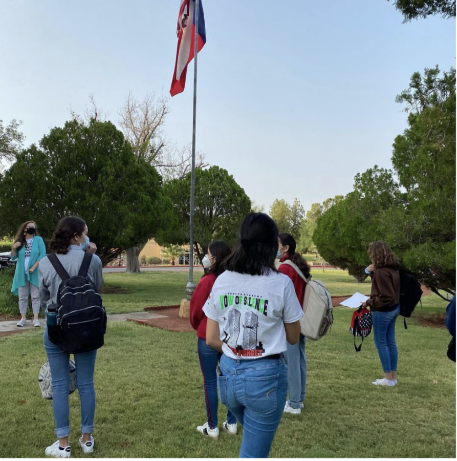 The junior class comes together at the flagpole on September 11th in remembrance of the lost ones. They maintained social distance due to coronavirus restrictions.