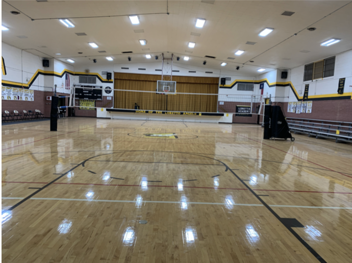 The Loretto Gym is empty, as students are subject to online school. The Loretto Basketball team will not have a season this year due to the pandemic.
