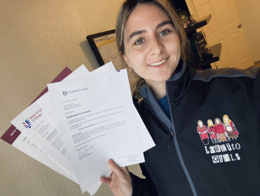 Senior+Diana+Murillo+with+some+of+her+acceptance+letters.+Murillo+so+far+has+been+accepted+to+Northern+Arizona+University%2C+Cornell+College%2C+New+Mexico+State+University+and+New+England+College.