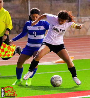 Natalia Gallardo, Loretto senior,  playing for the ball in a soccer game. Natalia has led the team for the 4th year now and is a great leader on and off the field. 
