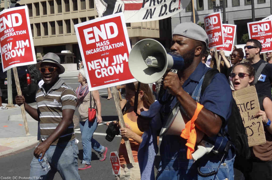 The fight for ending mass incarceration has been a long one. A 2019 protest of mass incarceration with dozens of people holding posters saying ‘END MASS INCARCERATION AND THE NEW JIM CROW’.