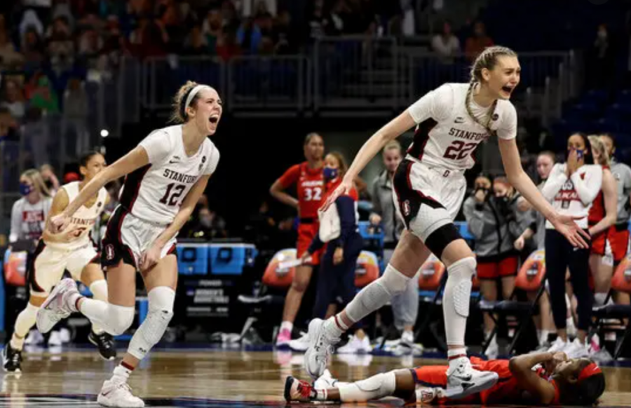 Once the scoreboard ran out of time, the Stanford girls ran to each other and hugged in celebration. With smiles and tears on their face, the crowd sees the team’s emotion and happiness. 
