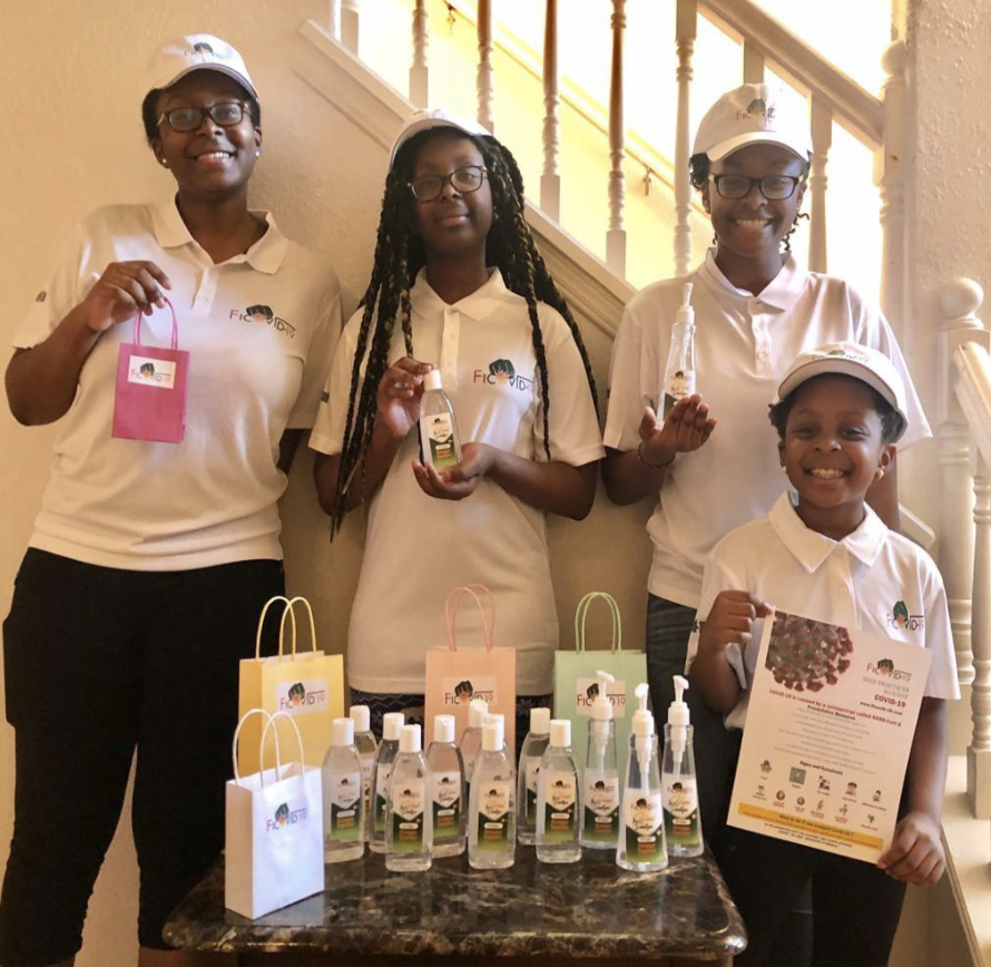 The Tantchou sisters with their beautiful smiles as they promote No Limit International. By making hand sanitizers they are able to provide it to those in need. (Left to right: Orlyana Tantchou, Orlyola Tantchou, Orlyanka Tantchou, and Orlybella Tantchou). 