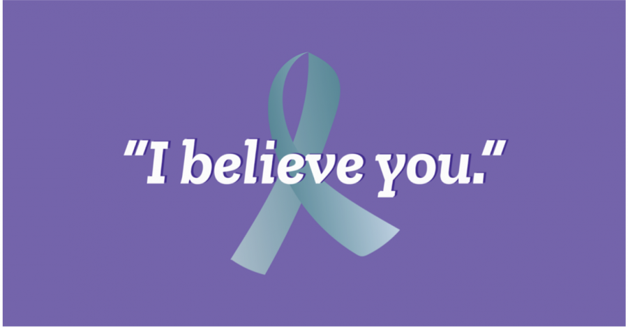 The I believe you slogan of SAAM. Teal ribbons are a sign of support for the cause. 