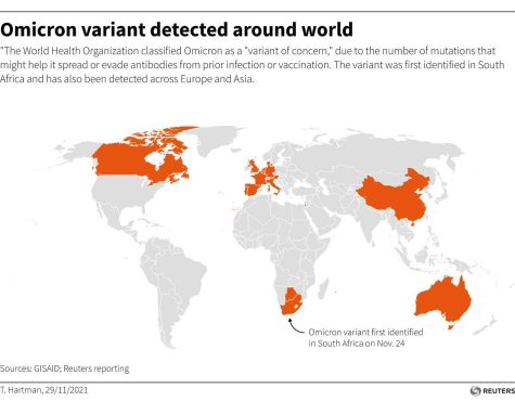 The map depicts where the Omicron variant has been found throughout the world.  The world is bracing for this new variants impact.