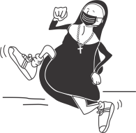 The Loretto Nun Run logo is shown as a nun runs while keeping safe with her mask. This years Nun Run will take place on January 29th, physically and virtually. Photo courtesy of Nun Run for the Sisters of Loretto in Pakistan