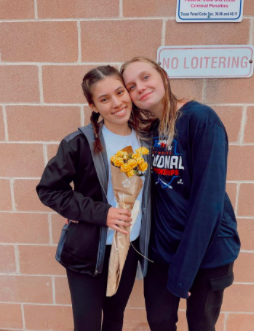 Tenley and her teammate Carolina Garcia celebrating at the state meet. Loretto will be anticipating great things from Rhea in the years to come. Photo courtesy of Tenley Rhea.
