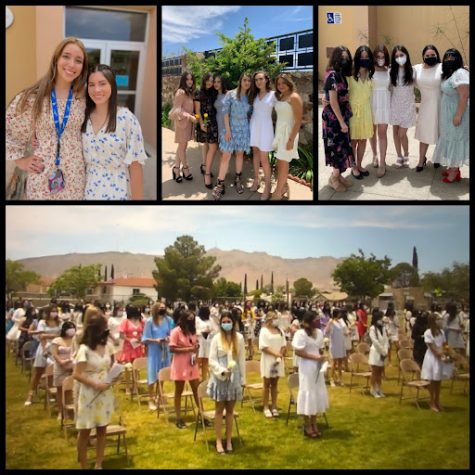 After a long year of online instruction, juniors and seniors were able to celebrate Ring Rose in 2021. Both classes fought hard to ignore the heat in their spring dresses. Photo courtesy of Carolina Garcia, Mariana Hernandez, and Danielle Leydon