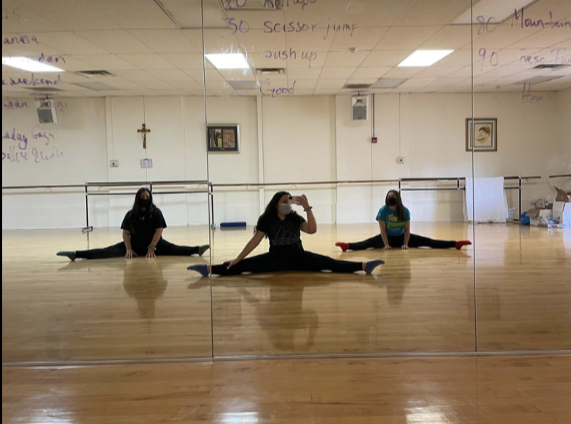 Orchesis performers practicing for this week’s dance. (From L to R) Leila Morales, Carolina Benitez, and Kylin Aguirre.Photo Courtesy of Carolina Benitez
