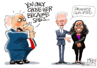 This illustrates the idea that people overlook the qualifications and experience someone may have for a position because of their race. This historic moment in history is an example for all women around the world. Photo courtesy of Cagle.