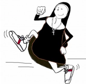 The logo for the Nun Run shows a nun running the race. This logo has been used for many Nun Runs. Photo courtesy of Nun Run for the Sisters of Loretto in Pakistan.