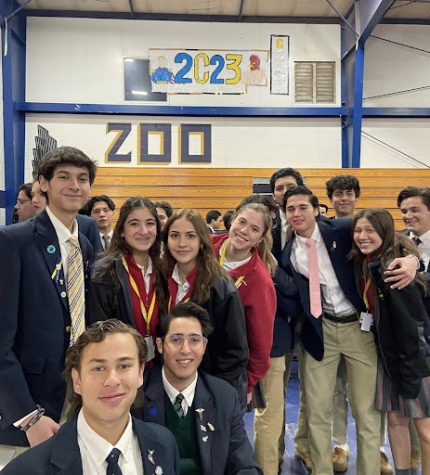 Loretto Academy seniors and Cathedral seniors pose for a picture after the annual Senior Mass. Seniors attended a reception at Cathedral’s gym after the ceremony. Photo courtesy of @cathedral_ep on Instagram 