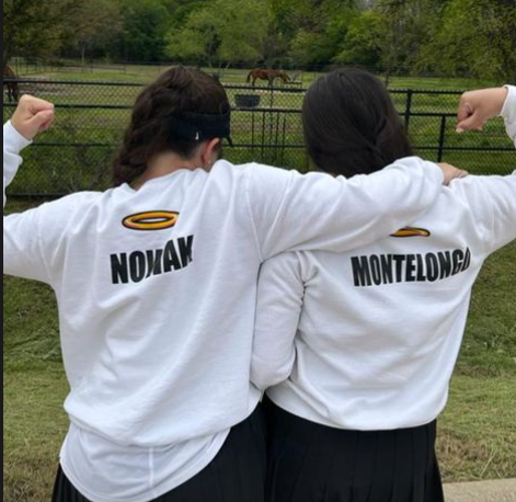 Senior Jayne Nowak (left) and junior Mia Montelongo (right) attend the state tennis tournament. Three girls were chosen to represent Loretto. Photo courtesy of Mia Montelongo 