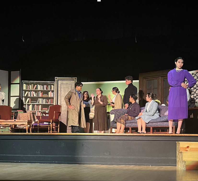The cast of A Murder is Announced performing on stage. Photo courtesy of Maria Aldana