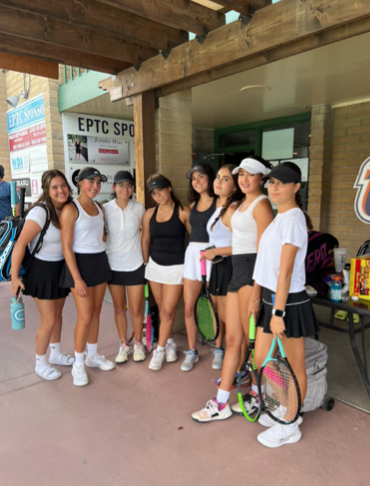 Tennis teammates (L-R):  Mia Montelongo, Ciana Chavez, Fernanda Escobedo, Marina Cepeda, Grecia Moreno, Roberta Gonzales, Sophia Gonzalez.
Photo courtesy of Marina Cepeda.
