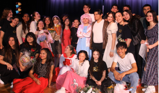 Cast and crew of Grease, presented by Angel in the Wings Theater Company closing off their round of shows. Loretto’s showing of Grease took place on April 18, 19, and 20 in the Little Theater. Photo courtesy of Angels in the wings theatre company. 
