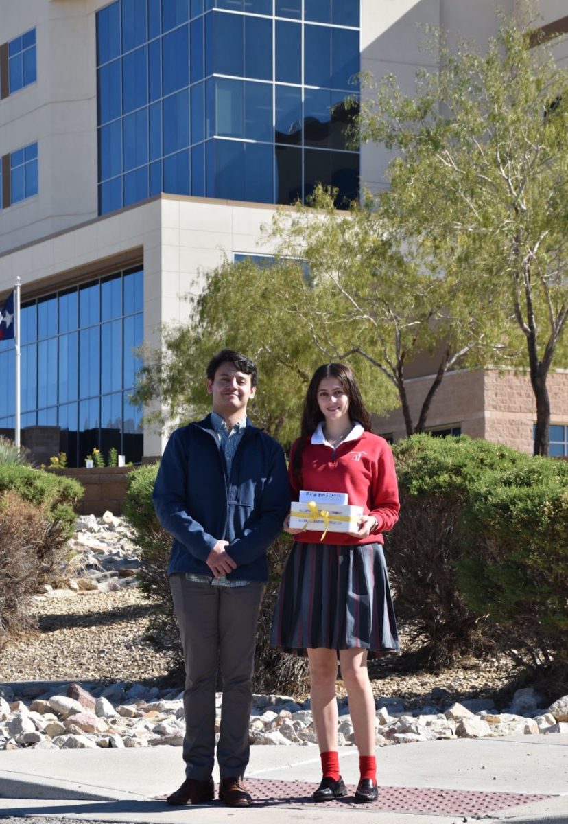 Lesley Castillo outside of the Transmountain Campus. On her left, Dr. Benavidez, science teacher at Loretto Academy. 