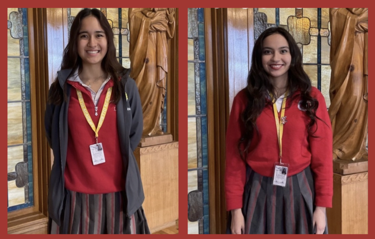 Marina Delgago (left) and Valeria Arellano (right) received Questbridge scholarship matches on December 5, 2025. The pair is congratulated for their outstanding achievements. Photo courtesy of the Loretto Academy Instagram page. 