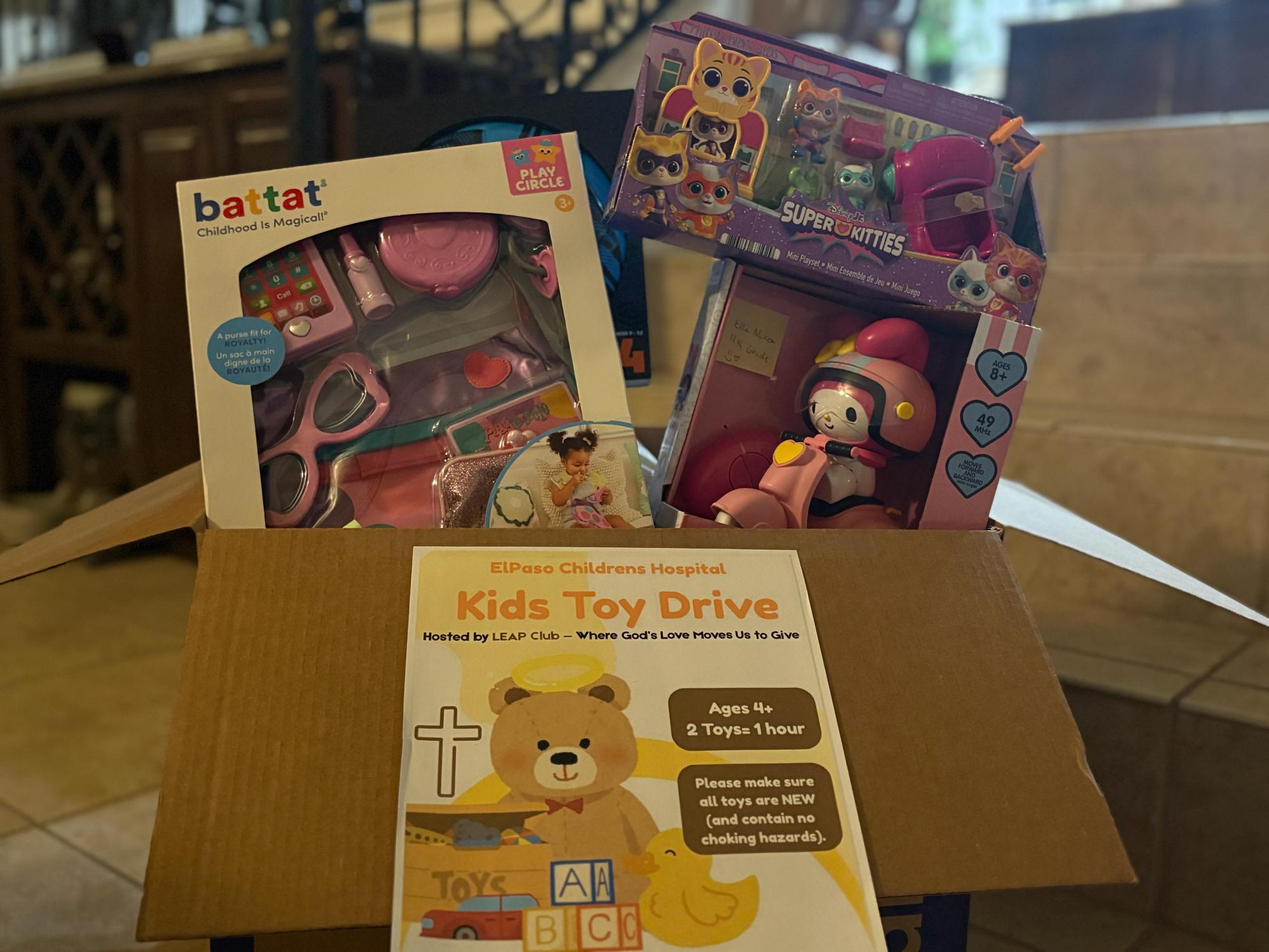 Gifts donated by students of Loretto Academy for the LEAP Toy Drive. Photo courtesy of Lesley Castillo. 