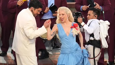 Bad Bunny and Lady Gaga dancing at the Halftime show. Lady Gaga sang “Die with a Smile” in a salsa style rendition. Photo courtesy of Flickr. 