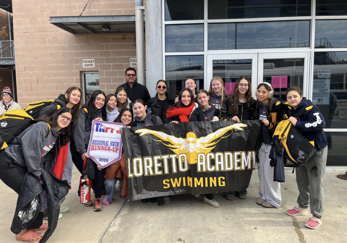 Loretto Academy swim team showcasing their success at regionals. The team’s performance reflects their training, dedication, and strong competitive effort throughout the season. Photo courtesy of Ivanna Garcia.